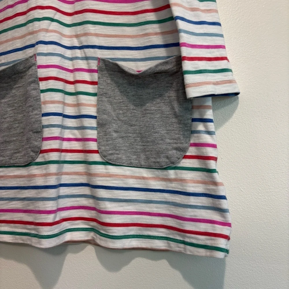 Mini Boden T-Shirt Dress Girls 6-7 Striped Rainbow Pockets Long Sleeve